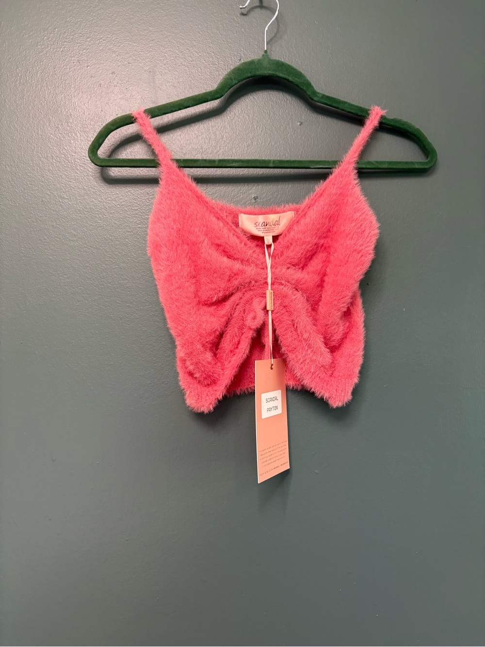 Scandal Pink Fuzzy Y2K Barbiecore Top with Delicate Strap Loop